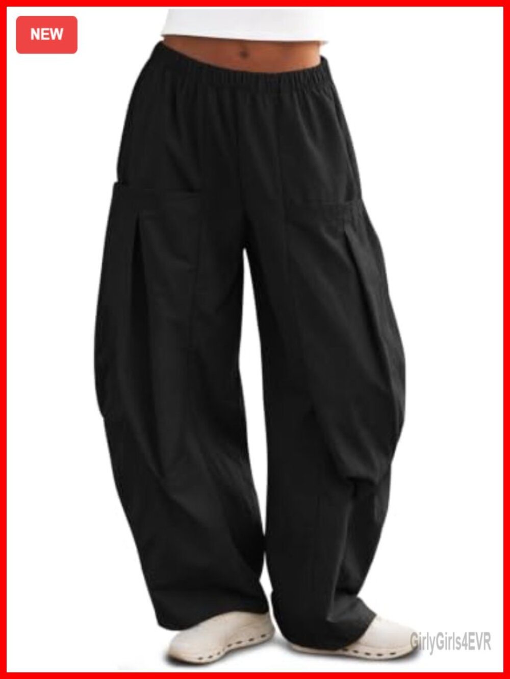 Wide Leg Barrel Pants Elastic Waist Flowy Parachute Cargo Pants